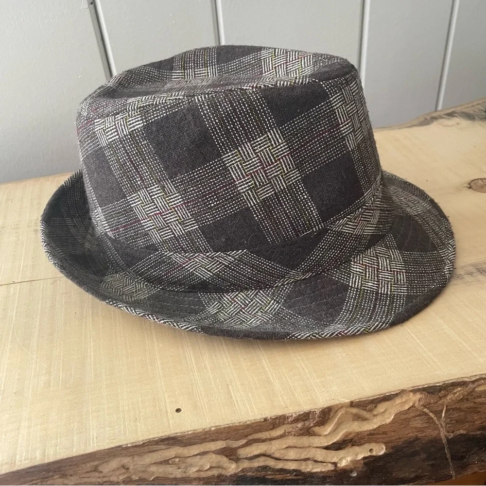 LAST CHANCE Brown Gray Fedora Tartan Plaid Pattern Unisex Hat 57cm Classic - Picture 6 of 6